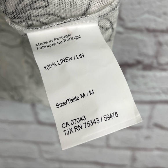 100% Linen Floral White & Black Flowy Brende Blouse Made in Portugal Size M - Picture 2 of 3